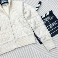 Dior Women Macrocannage Zipped Cardigan Ecru Wool- and Cashmere-Blend Knit (1)