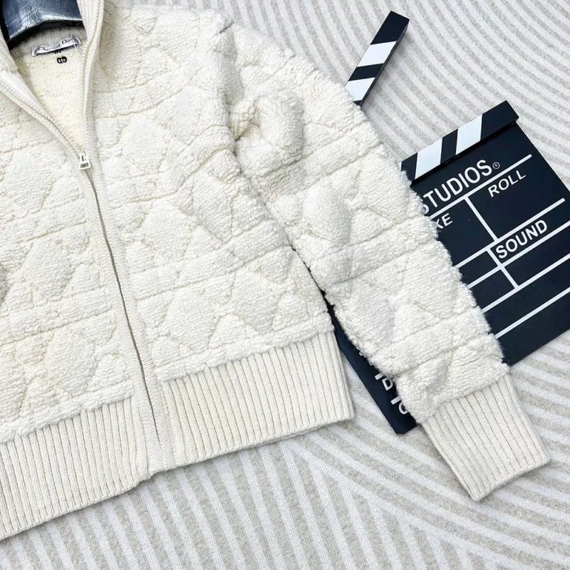 Dior Women Macrocannage Zipped Cardigan Ecru Wool- and Cashmere-Blend Knit