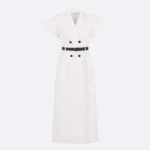 Dior Donna Abito di media lunghezza con cintura in lana vergine e seta Grain de Poudre color écru