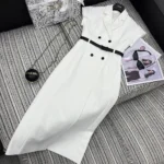 Dior Donna Abito di media lunghezza con cintura in lana vergine e seta Grain de Poudre color écru