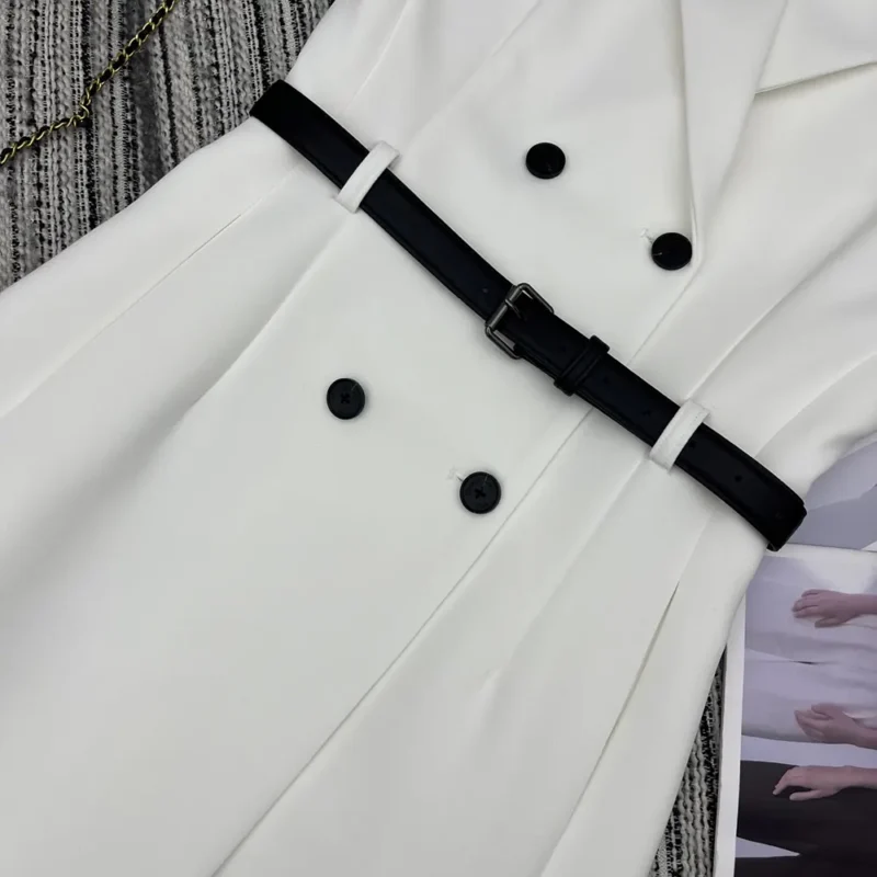 Dior Women Mid-Length Belted Dress Ecru Virgin Wool and Silk Grain de Poudre