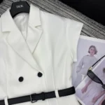 Dior Donna Abito di media lunghezza con cintura in lana vergine e seta Grain de Poudre color écru