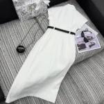 Dior Donna Abito di media lunghezza con cintura in lana vergine e seta Grain de Poudre color écru