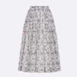 Gonna svasata di media lunghezza da donna Dior in mussola di cotone bianca con motivo papillon Toile de Jouy multicolore