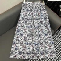 Dior Women Mid-Length Flared Skirt White Cotton Muslin with Multicolor Toile de Jouy Papillon Motif (1)