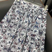 Dior Women Mid-Length Flared Skirt White Cotton Muslin with Multicolor Toile de Jouy Papillon Motif (1)