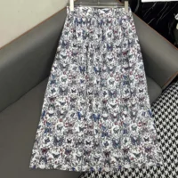Dior Women Mid-Length Flared Skirt White Cotton Muslin with Multicolor Toile de Jouy Papillon Motif (1)