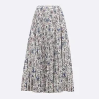 Dior Women Mid-Length Pleated Skirt White Lightweight Cotton Denim 522J04A3064 (1)