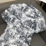 Dior Women Mid-Length Shirtdress White Cotton and Silk Poplin with Blue Toile de Jouy Scotland Motif