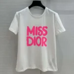Dior Women Miss Dior T-Shirt White Cotton Jersey with Bright Pink Miss Dior Graffiti Motif