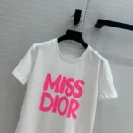 Dior Women Miss Dior T-Shirt White Cotton Jersey with Bright Pink Miss Dior Graffiti Motif