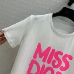 Dior Women Miss Dior T-Shirt White Cotton Jersey with Bright Pink Miss Dior Graffiti Motif