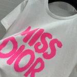 Dior Women Miss Dior T-Shirt White Cotton Jersey with Bright Pink Miss Dior Graffiti Motif