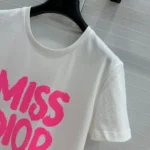 Dior Women Miss Dior T-Shirt White Cotton Jersey with Bright Pink Miss Dior Graffiti Motif