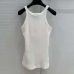 Dior Women Miss Dior Tank Top White Ribbed Cotton Jersey with Bright Pink Miss Dior Graffiti Motif