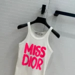 Dior Women Miss Dior Tank Top White Ribbed Cotton Jersey with Bright Pink Miss Dior Graffiti Motif