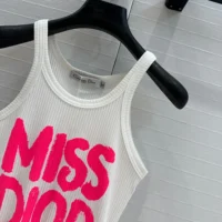 Dior Women Miss Dior Tank Top White Ribbed Cotton Jersey with Bright Pink Miss Dior Graffiti Motif (1)