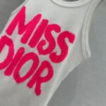 Dior Women Miss Dior Tank Top White Ribbed Cotton Jersey with Bright Pink Miss Dior Graffiti Motif