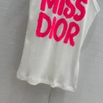Dior Women Miss Dior Tank Top White Ribbed Cotton Jersey with Bright Pink Miss Dior Graffiti Motif