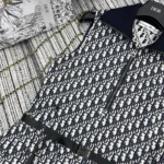 Dior Women Pleated Short Dress Blue and Ecru Technical Taffeta Jacquard with Dior Oblique Motif