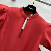 Dior Women Short Belted Dress Bright Red Lightweight Wool and Silk (1)
