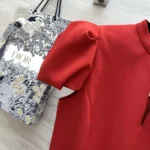 Dior Women Short Belted Dress Bright Red Lightweight Wool and Silk