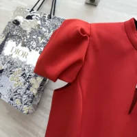 Dior Women Short Belted Dress Bright Red Lightweight Wool and Silk (1)