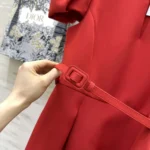 Dior Women Short Belted Dress Bright Red Lightweight Wool and Silk