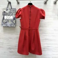 Dior Women Short Belted Dress Bright Red Lightweight Wool and Silk (1)