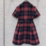 Dior Women Short Belted Dress Pink Gray and White Check’n’Dior Virgin Wool