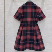 Dior Women Short Belted Dress Pink Gray and White Check’n’Dior Virgin Wool (1)