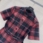 Dior Women Short Belted Dress Pink Gray and White Check’n’Dior Virgin Wool
