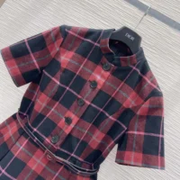 Dior Women Short Belted Dress Pink Gray and White Check’n’Dior Virgin Wool (1)