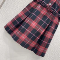 Dior Women Short Belted Dress Pink Gray and White Check’n’Dior Virgin Wool (1)