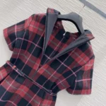 Dior Women Short Belted Dress Pink Gray and White Check’n’Dior Virgin Wool