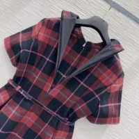 Dior Women Short Belted Dress Pink Gray and White Check’n’Dior Virgin Wool (1)