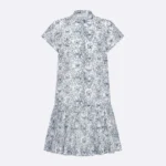 Dior Women Short Dress White Cotton Muslin with Blue Toile de Jouy Papillon Motif