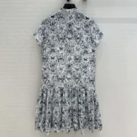Dior Women Short Dress White Cotton Muslin with Blue Toile de Jouy Papillon Motif (1)