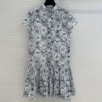 Dior Women Short Dress White Cotton Muslin with Blue Toile de Jouy Papillon Motif