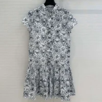 Dior Women Short Dress White Cotton Muslin with Blue Toile de Jouy Papillon Motif (1)