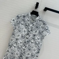 Dior Women Short Dress White Cotton Muslin with Blue Toile de Jouy Papillon Motif (1)
