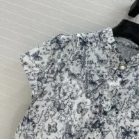 Dior Women Short Dress White Cotton Muslin with Blue Toile de Jouy Papillon Motif (1)