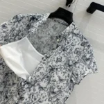 Dior Women Short Dress White Cotton Muslin with Blue Toile de Jouy Papillon Motif