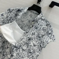 Dior Women Short Dress White Cotton Muslin with Blue Toile de Jouy Papillon Motif (1)
