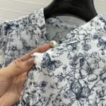 Dior Women Short Dress White Cotton Muslin with Blue Toile de Jouy Papillon Motif