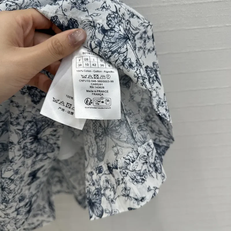 Dior Women Short Dress White Cotton Muslin with Blue Toile de Jouy Papillon Motif