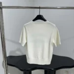 Dior Women Short-Sleeved Sweater White Cashmere Knit with Black Christian Dior Papillon Motif