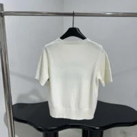 Dior Women Short-Sleeved Sweater White Cashmere Knit with Black Christian Dior Papillon Motif (1)