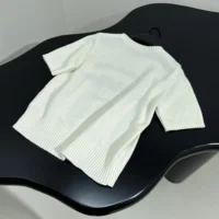 Dior Women Short-Sleeved Sweater White Cashmere Knit with Black Christian Dior Papillon Motif (1)