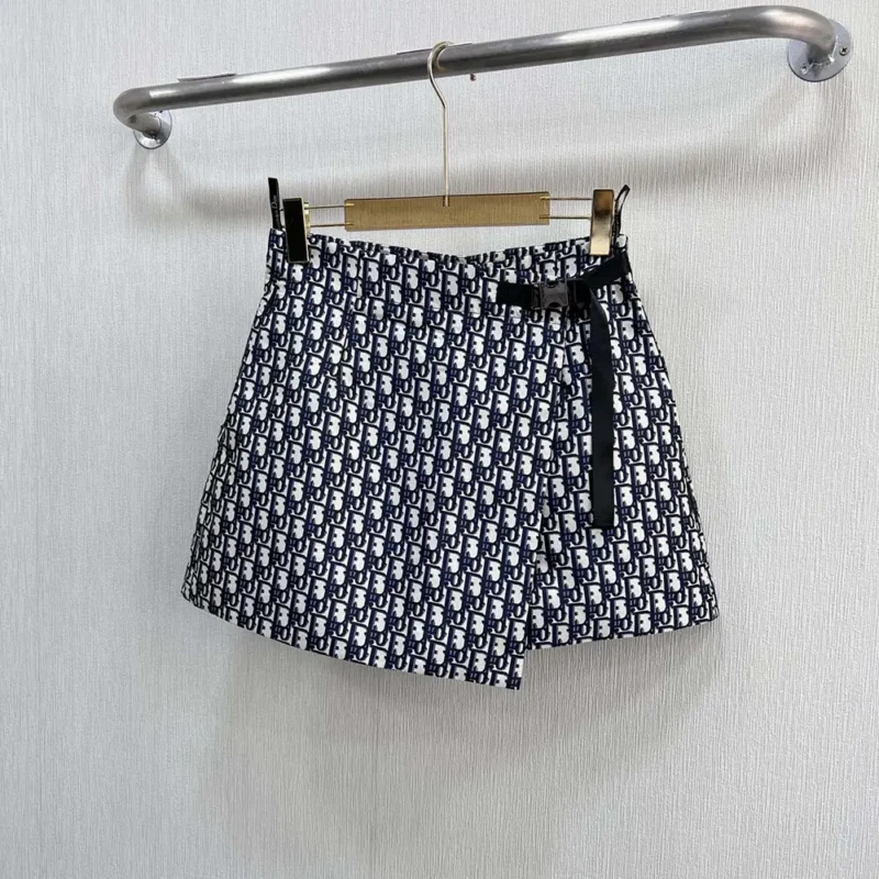 Dior Women Skort Blue Jacquard Technical Taffeta with Dior Oblique Motif